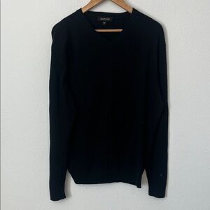 MILANO Black Merino Wool Ribbed V Neck Sweater
